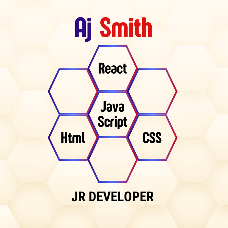 A graphic honeycomb logo for Aj Smith Jr Developer in tones of purple, orange and red.